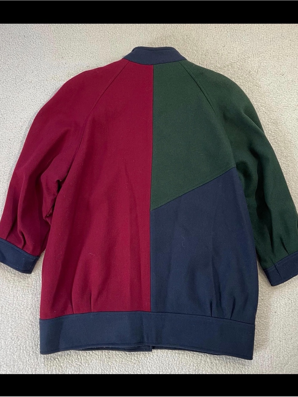 Vintage Colorblock Wool Pea Coat - Burgundy, Forest Green & Navy - Picture 2 of 8